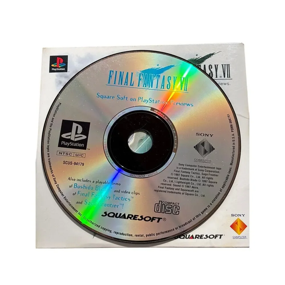 Final Fantasy VII 7 Preview Demo Disc w/ Sleeve Sony Playstation PS1 1997 square